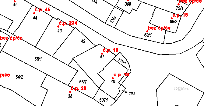 Lažánky 18 na parcele st. 41 v KÚ Lažánky u Veverské Bítýšky, Katastrální mapa