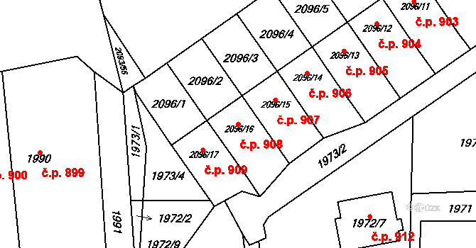 Bludovice 908, Havířov na parcele st. 2096/16 v KÚ Bludovice, Katastrální mapa