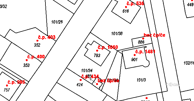 Rudná 1060 na parcele st. 783 v KÚ Dušníky u Rudné, Katastrální mapa
