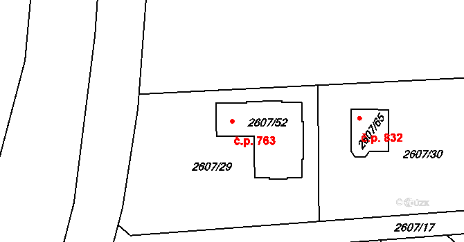 Planá nad Lužnicí 763 na parcele st. 2607/52 v KÚ Planá nad Lužnicí, Katastrální mapa