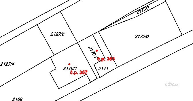 Mizerov 365, Karviná na parcele st. 2170/2 v KÚ Karviná-město, Katastrální mapa