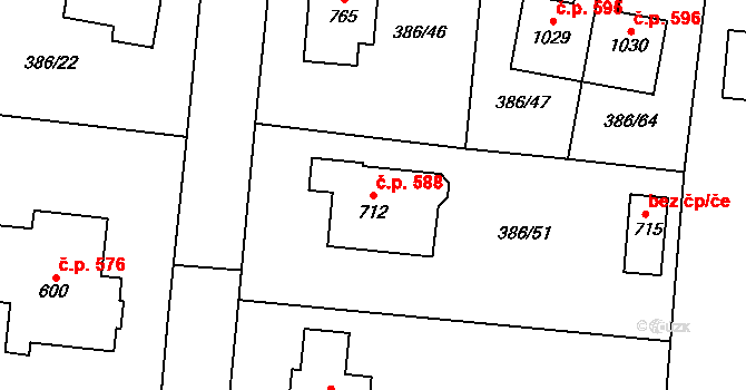 Zvole 588 na parcele st. 712 v KÚ Zvole u Prahy, Katastrální mapa