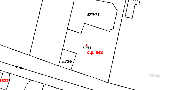 Třebeš 642, Hradec Králové na parcele st. 1393 v KÚ Třebeš, Katastrální mapa