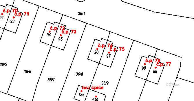 Rudolec 74, Březová na parcele st. 96 v KÚ Rudolec u Březové, Katastrální mapa