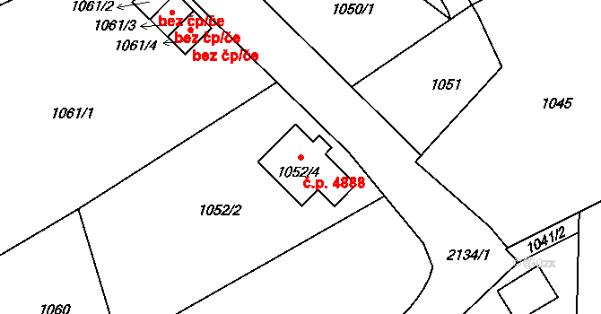 Mšeno nad Nisou 4888, Jablonec nad Nisou na parcele st. 1052/4 v KÚ Mšeno nad Nisou, Katastrální mapa