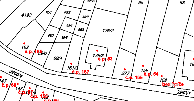 Mašťov 53 na parcele st. 176/3 v KÚ Mašťov, Katastrální mapa