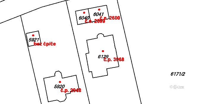 Žatec 3068 na parcele st. 6129 v KÚ Žatec, Katastrální mapa