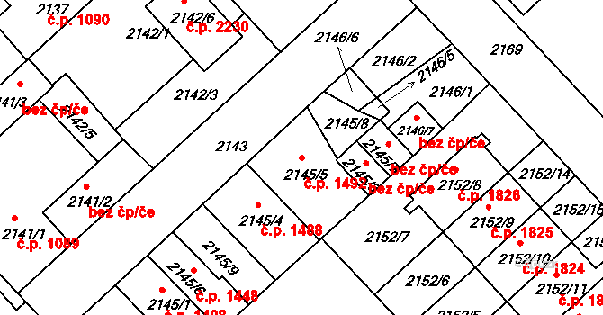 Turnov 1492 na parcele st. 2145/5 v KÚ Turnov, Katastrální mapa