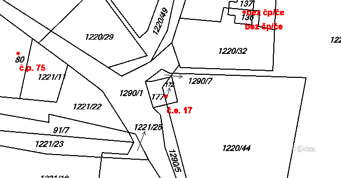 Konětopy 17, Pnětluky na parcele st. 172 v KÚ Konětopy u Pnětluk, Katastrální mapa