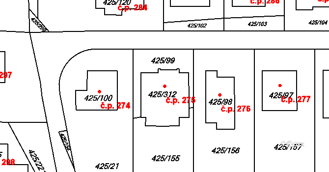 Kanice 275 na parcele st. 425/312 v KÚ Kanice, Katastrální mapa