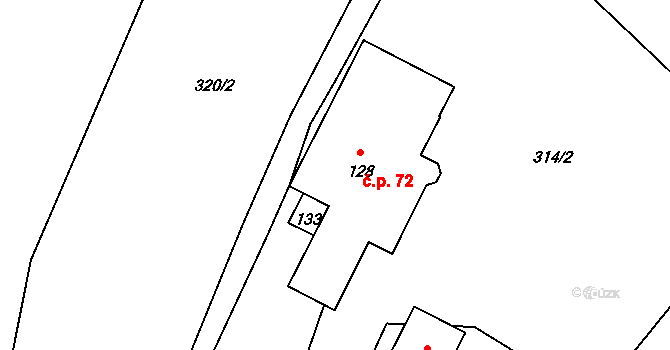 Tošovice 72, Odry na parcele st. 128 v KÚ Tošovice, Katastrální mapa