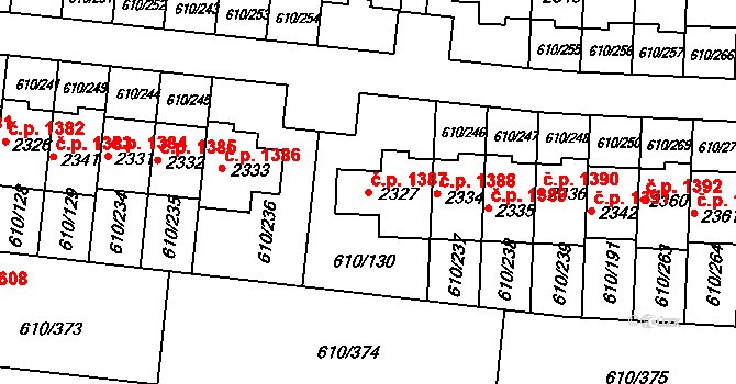 Rosice 1387 na parcele st. 2327 v KÚ Rosice u Brna, Katastrální mapa
