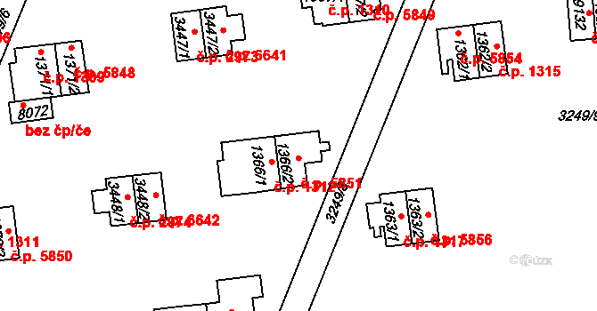 Zlín 5851 na parcele st. 1366/2 v KÚ Zlín, Katastrální mapa
