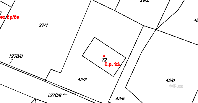 Milence 23, Dešenice na parcele st. 72 v KÚ Milence, Katastrální mapa