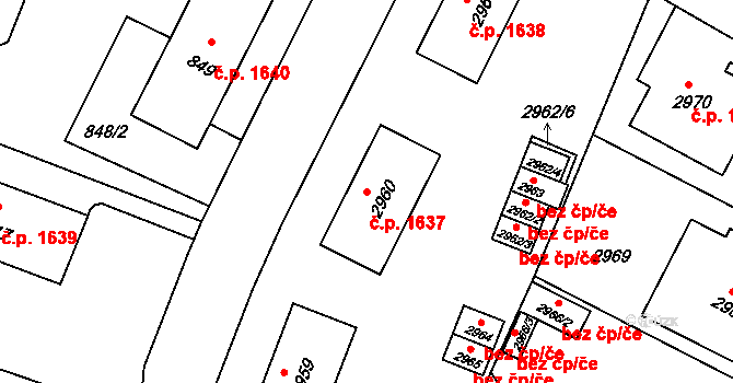 Předměstí 1637, Litoměřice na parcele st. 2960 v KÚ Litoměřice, Katastrální mapa