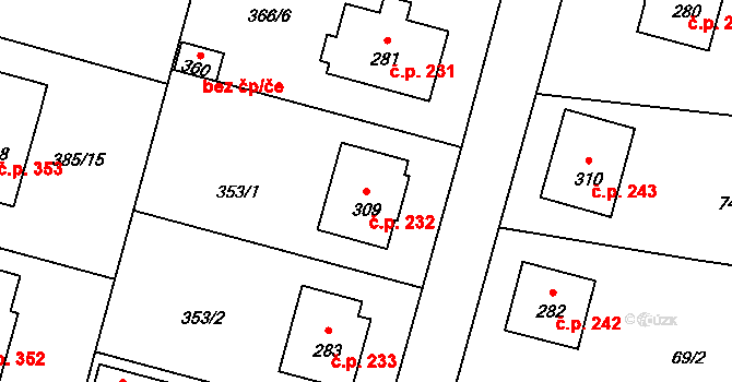 Sedlec 232, Sedlec-Prčice na parcele st. 309 v KÚ Sedlec u Votic, Katastrální mapa