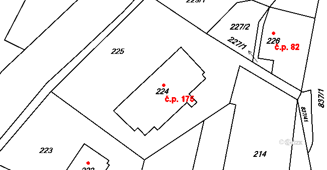Proskovice 175, Ostrava na parcele st. 224 v KÚ Proskovice, Katastrální mapa
