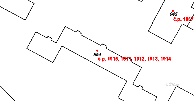 Žďár nad Sázavou 3 1911,1912,1913,1914,, Žďár nad Sázavou na parcele st. 954 v KÚ Město Žďár, Katastrální mapa