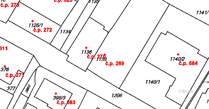 Bystřice nad Pernštejnem 269 na parcele st. 1139 v KÚ Bystřice nad Pernštejnem, Katastrální mapa