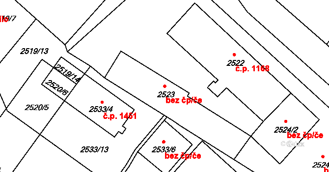Děčín 40682374 na parcele st. 2523 v KÚ Děčín, Katastrální mapa