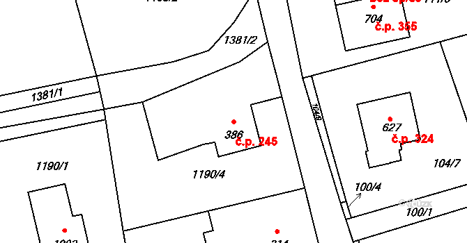 Kudlov 245, Zlín na parcele st. 386 v KÚ Kudlov, Katastrální mapa
