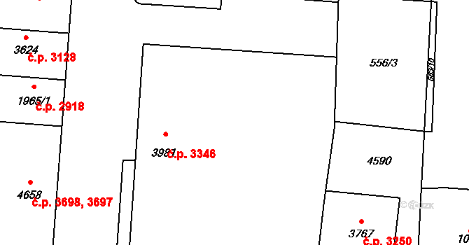 Zlín 3346 na parcele st. 3981 v KÚ Zlín, Katastrální mapa