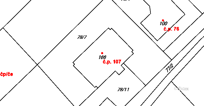 Čavisov 107 na parcele st. 166 v KÚ Čavisov, Katastrální mapa