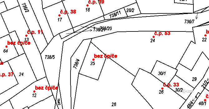 Kasejovice 43280374 na parcele st. 25 v KÚ Kladrubce, Katastrální mapa