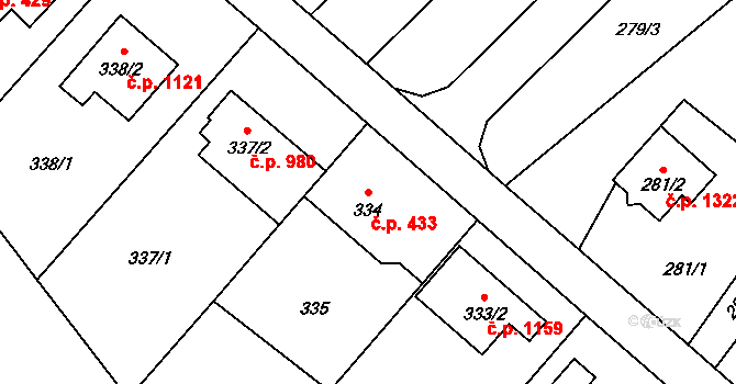 Ludgeřovice 433 na parcele st. 334 v KÚ Ludgeřovice, Katastrální mapa