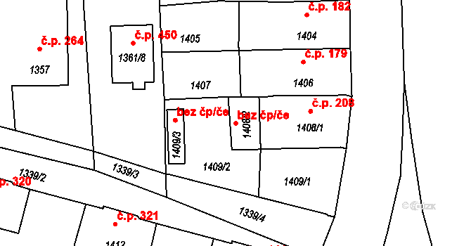 Telnice 46057374 na parcele st. 1408/2 v KÚ Telnice u Brna, Katastrální mapa