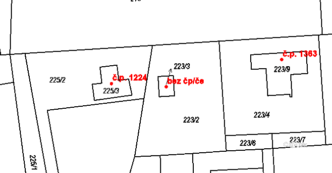 Třinec 46590374 na parcele st. 223/3 v KÚ Lyžbice, Katastrální mapa