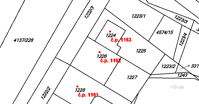 Hluk 1162 na parcele st. 1226 v KÚ Hluk, Katastrální mapa