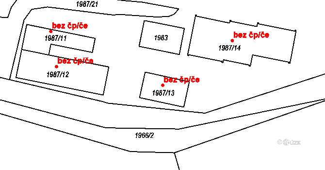 Lužná 49240374 na parcele st. 1987/13 v KÚ Lužná u Rakovníka, Katastrální mapa