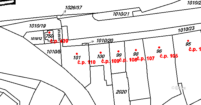 Hrochův Týnec 109 na parcele st. 100 v KÚ Hrochův Týnec, Katastrální mapa