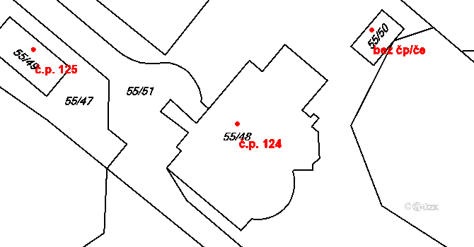 Sadov 124 na parcele st. 55/48 v KÚ Sadov, Katastrální mapa