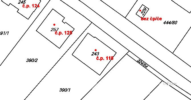 Podviní 118, Trnovany na parcele st. 243 v KÚ Trnovany u Litoměřic, Katastrální mapa