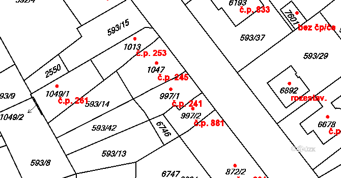 Beroun-Závodí 241, Beroun na parcele st. 997/1 v KÚ Beroun, Katastrální mapa
