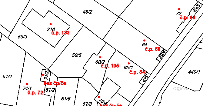 Rostoklaty 105 na parcele st. 60/2 v KÚ Rostoklaty, Katastrální mapa