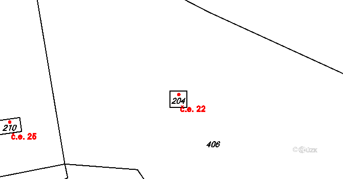 Bojanovice 22 na parcele st. 204 v KÚ Bojanovice, Katastrální mapa