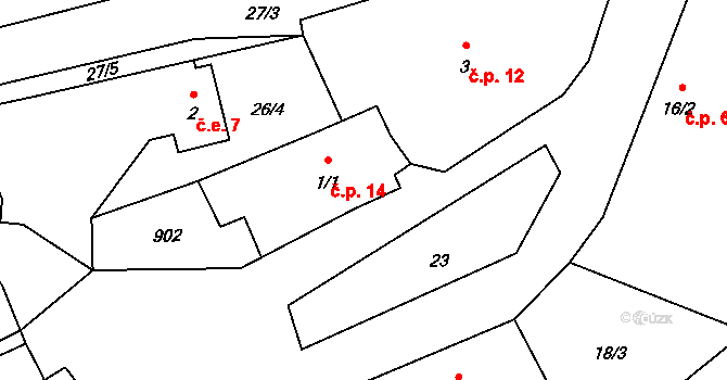 Kramolín 14 na parcele st. 1/1 v KÚ Kramolín u Nepomuka, Katastrální mapa