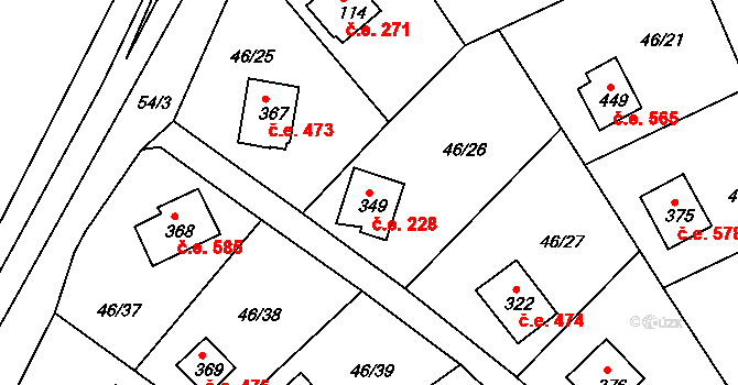 Pňovany 228 na parcele st. 349 v KÚ Dolany u Stříbra, Katastrální mapa