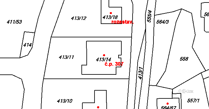 Mstišov 307, Dubí na parcele st. 413/14 v KÚ Mstišov, Katastrální mapa
