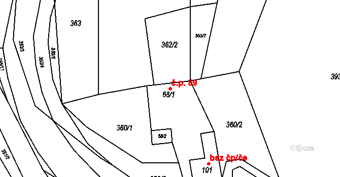 Prostřední Poříčí 59 na parcele st. 68/1 v KÚ Prostřední Poříčí, Katastrální mapa