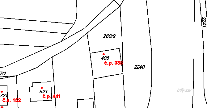 Svitávka 388 na parcele st. 406 v KÚ Svitávka, Katastrální mapa