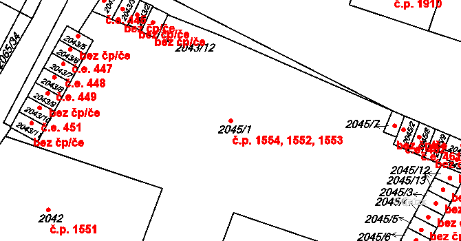 Rakovník II 1552,1553,1554, Rakovník na parcele st. 2045/1 v KÚ Rakovník, Katastrální mapa