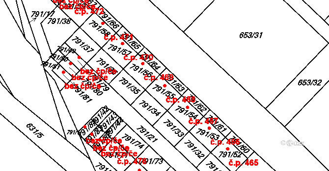 Sedlec 468, Kutná Hora na parcele st. 791/55 v KÚ Sedlec u Kutné Hory, Katastrální mapa