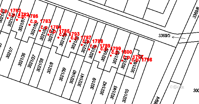 Mikulov 1799 na parcele st. 3021/59 v KÚ Mikulov na Moravě, Katastrální mapa