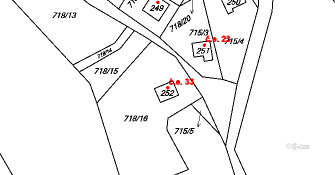 Černýš 33, Perštejn na parcele st. 252 v KÚ Černýš, Katastrální mapa