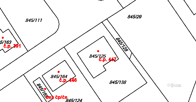 Čekanice 447, Tábor na parcele st. 845/125 v KÚ Čekanice u Tábora, Katastrální mapa