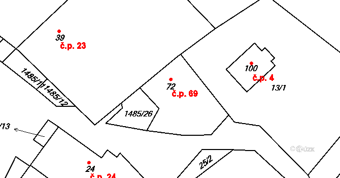 Čachotín 69 na parcele st. 72 v KÚ Čachotín, Katastrální mapa